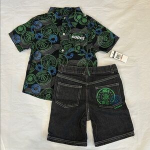 COOGI Black and Green Kids' Shirt and Shorts Set